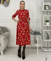 Платье с корсетом красное в цветочки RH06