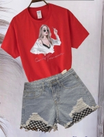 Костюм джинсовые шорты сеточка и красная футболка Candy Princess IN