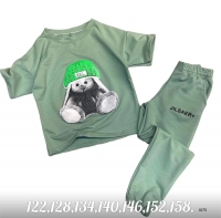Детский костюм футболка с зайкой и брюки фисташка XI