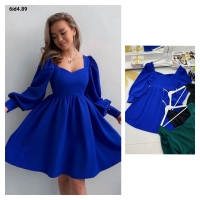 Платье Size Plus трапеция с объемными рукавами и фигурным вырезом синее id489