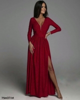 Платье люрекс в пол декольте с разрезами red wine M37 
