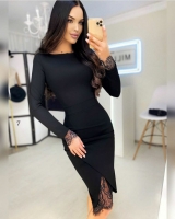 Платье вставка кружево черное A116