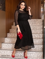 Платье Size Plus сетка с блёстками рукава 3/4 черное K53