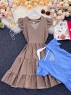 Платье в горошек ярусное с крылышками голубое M29 0224