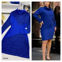 Платье Size Plus ангора со вставками лапша синее K53