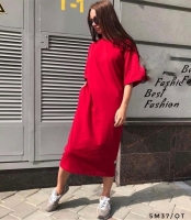 Платье-футболка длинное красное M37