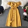 Платье Size Plus волан декольте на пуговках желтое M29