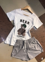 Костюм футболка BEAR белая и серые шорты D31