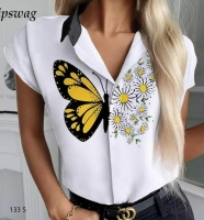 Блузка с коротким рукавом Белая с бабочкой A133