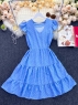 Платье в горошек ярусное с крылышками голубое M29 0224