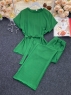 Костюм Size Plus футболка с пояском и брюки зеленый M29 0224