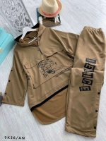 Костюм Size Plus кофта с капюшоном рисунок на кармашке и брюки каппучино K36