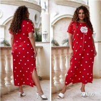 Платье Софт Size plus в горошек с Розой Red wine KH110