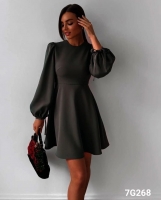 Платье Барби приталенное манжеты завязка чёрное 118/G268