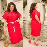 Платье Size Plus с кармашками и пояском красное Um29