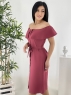 Платье Size Plus волан декольте на пуговках вишневое M29