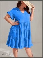Платье Size Plus ярусное рукава воланы синее M29