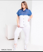 Костюм Size Plus футболка и брюки синяя вставка белый M29