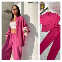 Костюм Size Plus сингапур рубашка и брюки розовый M29