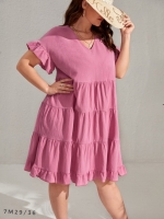 Платье Size Plus ярусное рукава воланы розовое M29