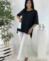 Костюм Size Plus черная футболка квадрат и белые брюки M37