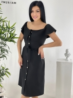 Платье Size Plus волан декольте на пуговках черное M29