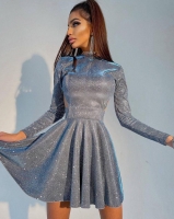 Платье люрекс с открытой спиной темное серебро O114