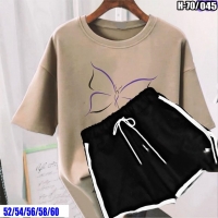 Шорты и футболка Size Plus  с бабочкой Бежевая SV 