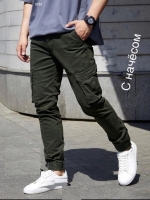 Мужские брюки с начесом и карманами по бокам хаки Z60 11.23