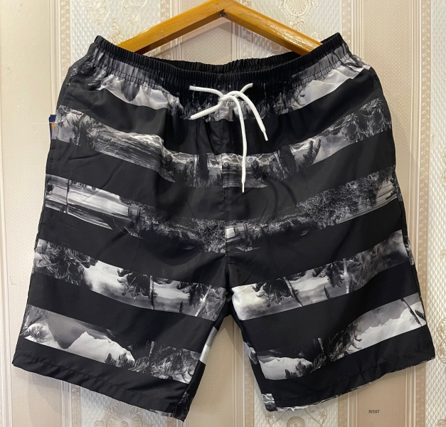Мужские пляжные болоневые шорты полоса широкая черно-белые V107