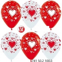 Набор из 48 шаров сердца белые и красные 32см
