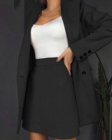 Костюм пиджак и юбка спандекс под замшу черный RX