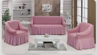 Натяжные чехлы на мягкую мебель диван и 2 кресла розовый_Новая цена