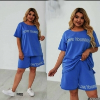 Костюм Size Plus шорты и футболка Love Yourself синий R4-123
