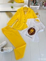 Костюм тройка Size Plus желтый пиджак брюки и футболка лев R4-123