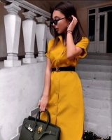 Платье на пуговках с ремешком желтое AZ116