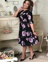 Платье итальянка Size Plus в розовые цветы черное RX