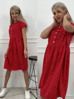 Платье в горошек пуговки красное A738