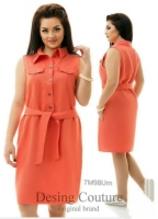 Платье с поясом и коротким рукавом SIZE PLUS оранжевое M98UM