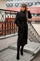 Пальто с кашемиром с поясом черное G250