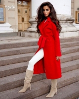 Пальто с кашемиром с поясом красное G250