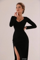 Платье лапша с разрезом чёрное G268