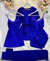 Домашний велюровый костюм 5 в 1 ярко-синий G268