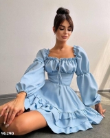 Платье Туран шнуровка на спине голубое BEK