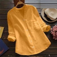 Рубашка с кармашком под лен желтая RX