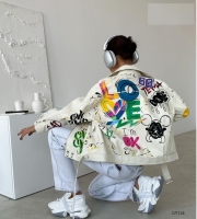 Куртка под кожу в стиле POP ART белая ZI T124