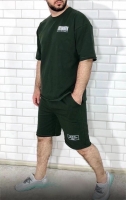 Мужской костюм шорты и футболка штрих код хаки SN D31