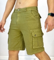 Мужские удлиненные шорты с крупными карманами хб болотные V107