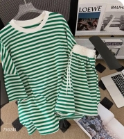 Костюм шорты и футболка зеленая полоса G243