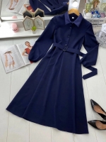 Платье барби миди с поясом темно синее S111